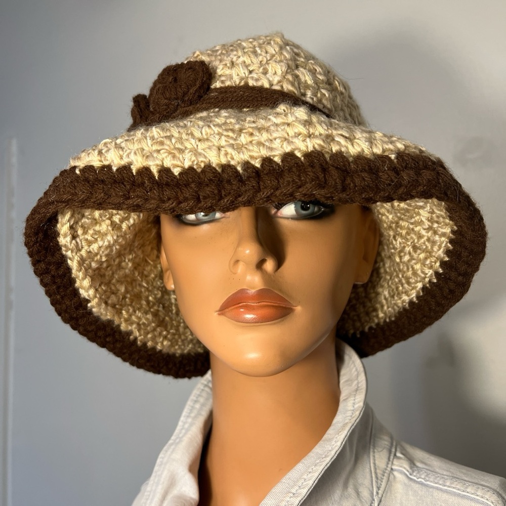 Elegant Cream and Brown Crochet Hat
